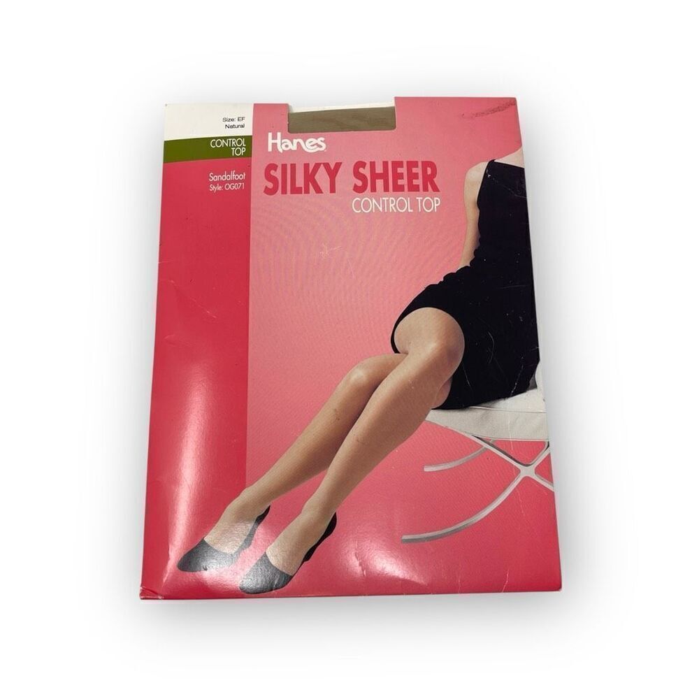 Hanes Silky Sheer Control Top Tights Nylon Style OG071 Sandalfoot Sz EF Natural